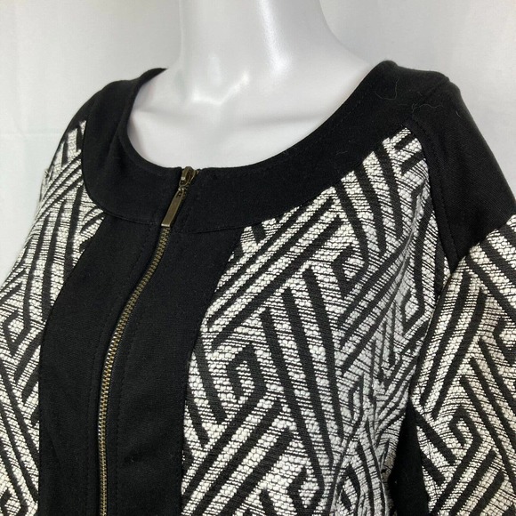 Ruby Rd Blazer Jacket Womens Sz 16 White Black Geometric Knit Full Zip Pockets - Picture 2 of 7